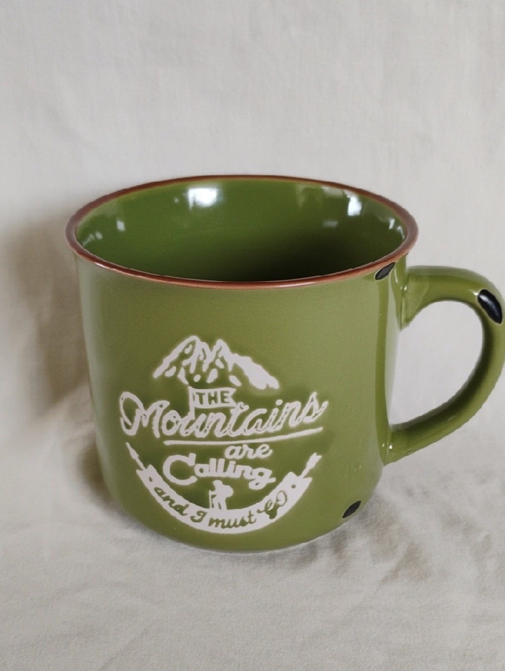 Green 'The Mountains Are Calling' Ceramic Mug